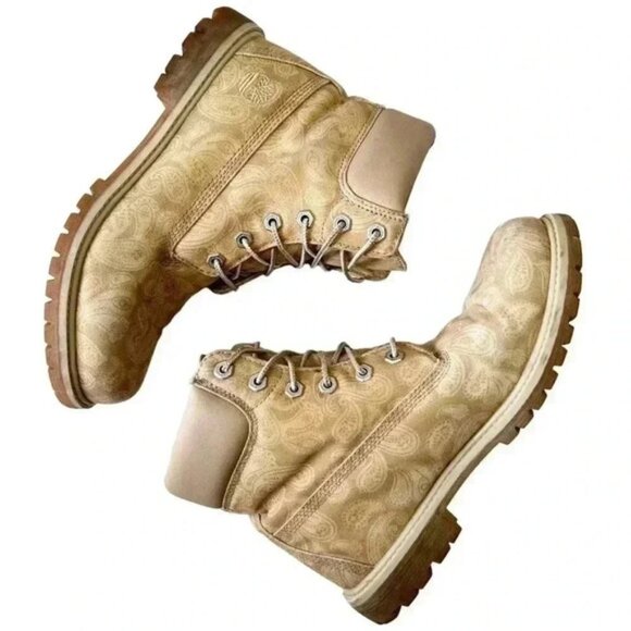 Timberland Boots 6” Premium Lace Up LTD ED Paisley Print Tan Brown Size 9 - Picture 16 of 16